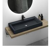 Mai & Mai Lavabo suspendu gris noir mat vasque à poser 76,5cm lave mains rectangulaire avec trop plein Col06 76,5x42x10cm