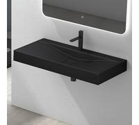 Mai & Mai Lavabo Suspendu Noir Mat 100x48x10cm Vasque à Poser Rectangulaire avec Perçage pour Robinet et Cache Bonde Col810-1000