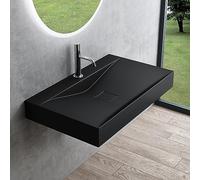 Mai & Mai Lavabo Suspendu Noir Mat 80x48x10cm Vasque à Poser Rectangulaire avec Perçage pour Robinet et Cache Bonde Col810-800
