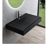 Mai & Mai Lavabo Suspendu Noir Mat 80x48x10cm Vasque à Poser Rectangulaire avec Perçage pour Robinet et Cache Bonde Col810-800