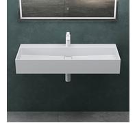 Mai & Mai Lavabo Suspendu Vasque à Poser Blanc Mat 100x40x14cm Évier Lave Mains Salle de Bain avec Cache Bonde Col6028