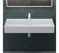 Mai & Mai Lavabo Suspendu Vasque à Poser Blanc Mat 100x40x14cm Évier Lave Mains Salle de Bain avec Cache Bonde Col6028