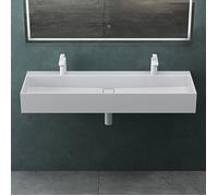Mai & Mai® Lavabo Suspendu Vasque à Poser Blanc Mat 120x40x14cm 2 Éviers Lave Mains Salle de Bain avec Cache Bonde Col6028