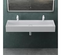 Mai & Mai Lavabo Suspendu Vasque à Poser Blanc Mat 120x40x14cm 2 Éviers Lave Mains Salle de Bain avec Cache Bonde Col6028