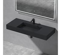 Mai & Mai Lavabo Suspendu Vasque à Poser Gris Noir 120x48x13cm Evier Lave Mains Salle de Bain sans Trop-plein Col12-1200-M