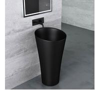 Mai & Mai® Lave Mains Colonne Évier Vasque sur Pied 41x41x85cm en Résine De Synthèse Noir Mat Oval Lavabo À Poser Au Sol Col33