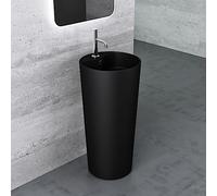 Mai & Mai Lave Mains Colonne Évier Vasque sur Pied 45x45x90cm en Résine De Synthèse Noir Mat Rond Avec Perçage Pour Robinet Lavabo Avec Trop-Plein À Poser Au Sol Col35