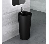 Mai & Mai® Lave Mains Colonne Évier Vasque sur Pied 45x45x90cm en Résine De Synthèse Noir Mat Rond Lavabo À Poser Au Sol Col35