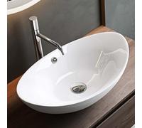 Mai & Mai Lave Mains Évier Vasque à Poser 59x38x19cm en Céramique Blanc Ovale Lavabo avec Trop-Plein BR818