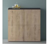 Mai & Mai Meuble de Rangement 4 Portes et 8 Compartiments Buffet Polyvalent Gris Noir Mat + Chêne Blanc Clair 100x36,4x98 cm SR04