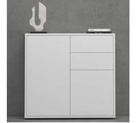 Mai & Mai Meuble de Rangement avec 2 Portes et 2 Tiroirs Casier de Rangement Polyvalent Buffet Blanc Mat 80x36x74 cm SR05