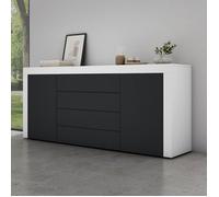 Mai & Mai Meuble de Rangement avec 2 Portes et 4 Tiroirs Casier de Rangement Polyvalent Blanc Mat + Gris Noir Mat 167x36x70 cm SR03