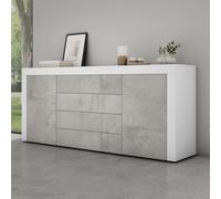 Mai & Mai Meuble de Rangement avec 2 Portes et 4 Tiroirs Casier de Rangement Polyvalent Buffet Blanc Mat + Béton 167x36x70 cm SR03