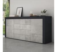 Mai & Mai Meuble de Rangement avec 2 Portes et 4 Tiroirs Casier de Rangement Polyvalent Buffet Gris Noir Mat + Béton 167x36x70 cm SR03