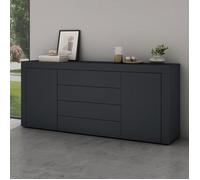 Mai & Mai Meuble de Rangement avec 2 Portes et 4 Tiroirs Casier de Rangement Polyvalent Buffet Gris Noir Mat 167x36x70 cm SR03