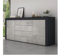 Mai & Mai Meuble de Rangement avec 2 Portes et 4 Tiroirs Casier de Rangement Polyvalent Gris Noir Mat + Béton 167x36x70 cm SR03