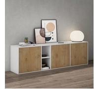 Mai & Mai Meuble de Rangement avec 3 Portes et 2 Compartiments Blanc Mat + Marron Clair 180x36x52,6 cm SR02