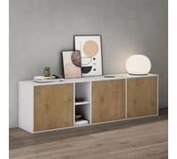 Mai & Mai Meuble de Rangement avec 3 Portes et 2 Compartiments Casier de Rangement Polyvalent Buffet Blanc Mat + Marron Clair 180x36x52,6 cm SR02