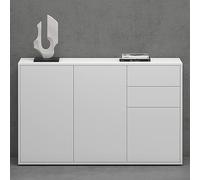 Mai & Mai Meuble de Rangement avec 3 Portes et 2 Tiroirs Casier de Rangement Polyvalent Buffet Blanc Mat 120x36x74 cm SR05