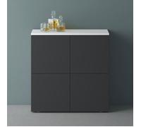 Mai & Mai Meuble de Rangement avec 4 Portes et 4 Compartiments Blanc Mat + Gris Noir Mat 76x36,4x74 cm SR04