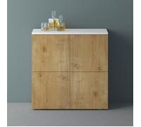 Mai & Mai Meuble de Rangement avec 4 Portes et 4 Compartiments Blanc Mat + Marron Clair 76x36,4x74 cm SR04