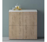 Mai & Mai Meuble de Rangement avec 4 Portes et 4 Compartiments Buffet Polyvalent Blanc Mat + Chêne Blanc Clair 76x36,4x74 cm SR04