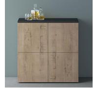 Mai & Mai Meuble de Rangement avec 4 Portes et 4 Compartiments Buffet Polyvalent Gris Noir Mat + Chêne Blanc Clair 76x36,4x74cm