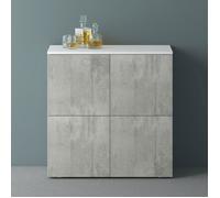 Mai & Mai Meuble de Rangement avec 4 Portes et 4 Compartiments Casier de Rangement Polyvalent Blanc Mat + Béton 76x36,4x74 cm SR04