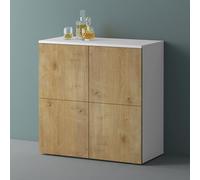 Mai & Mai Meuble de Rangement avec 4 Portes et 4 Compartiments Casier de Rangement Polyvalent Buffet Blanc Mat + Marron Clair 76x36,4x74 cm SR04