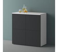 Mai & Mai Meuble de Rangement avec 4 Portes et 4 Compartiments Casier de Rangement Polyvalent Buffet Blanc Mat + Gris Noir Mat 76x36,4x74 cm SR04
