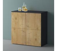 Mai & Mai Meuble de Rangement avec 4 Portes et 4 Compartiments Casier de Rangement Polyvalent Buffet Gris Noir Mat + Marron Clair 76x36,4x74 cm SR04