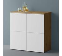Mai & Mai Meuble de Rangement avec 4 Portes et 4 Compartiments Casier de Rangement Polyvalent Buffet Marron Clair + Blanc Mat 76x36,4x74 cm SR04