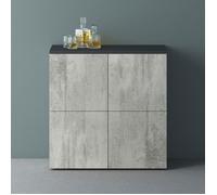 Mai & Mai Meuble de Rangement avec 4 Portes et 4 Compartiments Casier de Rangement Polyvalent Buffet Gris Noir Mat + Béton 76x36,4x74 cm SR04