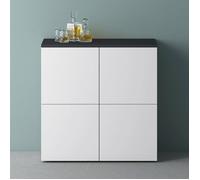 Mai & Mai Meuble de Rangement avec 4 Portes et 4 Compartiments Casier de Rangement Polyvalent Buffet Gris Noir Mat + Blanc Mat 76x36,4x74 cm SR04
