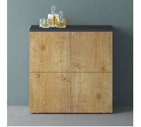 Mai & Mai Meuble de Rangement avec 4 Portes et 4 Compartiments Gris Noir Mat + Marron Clair 76x36,4x74 cm SR04