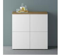 Mai & Mai Meuble de Rangement avec 4 Portes et 4 Compartiments Casier de Rangement Polyvalent Buffet Marron Clair + Blanc Mat 76x36,4x74 cm SR04