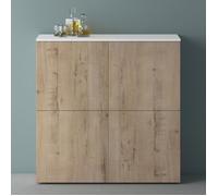 Mai & Mai Meuble de Rangement avec 4 Portes et 8 Compartiments Casier de Rangement Polyvalent Buffet Blanc Mat + Chêne Blanc Clair 100x36,4x98 cm SR04