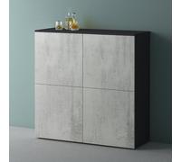 Mai & Mai Meuble de Rangement avec 4 Portes et 8 Compartiments Casier de Rangement Polyvalent Buffet Gris Noir Mat + Béton 100x36,4x98 cm SR04
