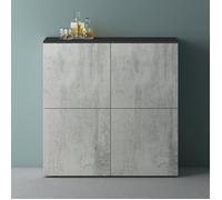 Mai & Mai Meuble de Rangement avec 4 Portes et 8 Compartiments Casier de Rangement Polyvalent Buffet Gris Noir Mat + Béton 100x36,4x98 cm SR04