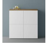 Mai & Mai Meuble de Rangement avec 4 Portes et 8 Compartiments Casier de Rangement Polyvalent Buffet Marron Clair + Blanc Mat 100x36,4x98 cm SR04