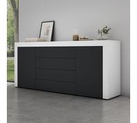 Mai & Mai Meuble de Rangement Buffet Blanc Mat + Gris Noir Mat 167cm | Casier de Rangement, 2 Portes et 4 Tiroirs, Séparateur Réglable, Placard Salon Salle à Manger, 167x36x70cm, SR03