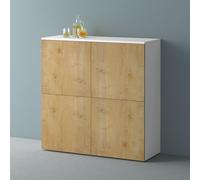 Mai & Mai Meuble de Rangement Buffet Blanc Mat + Marron Clair 100cm