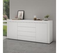 Mai & Mai Meuble de Rangement Buffet Commode Blanc Mat 167cm | Casier de Rangement, 2 Portes et 4 Tiroirs, Séparateur Réglable, Placard Salon Salle à Manger, 167x36x70cm, SR03