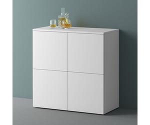 Mai & Mai Meuble de Rangement Buffet Commode Blanc Mat 76cm | Casier de Rangement, 4 Portes et 8 Compartiments, Séparateur Réglable, Placard Salon Salle à Manger, 76x36,4x76cm, SR04