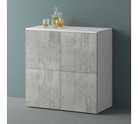 Mai & Mai Meuble de Rangement avec 4 Portes et 4 Compartiments Casier de Rangement Polyvalent Blanc Mat + Béton 76x36,4x74 cm SR04