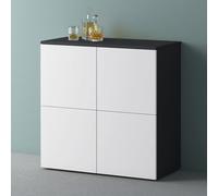 Mai & Mai Meuble de Rangement avec 4 Portes et 4 Compartiments Casier de Rangement Polyvalent Buffet Gris Noir Mat + Blanc Mat 76x36,4x74 cm SR04