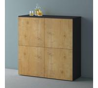 Mai & Mai Meuble de Rangement Buffet Gris Noir Mat + Marron Clair 100cm