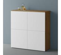 Mai & Mai Meuble de Rangement Buffet Marron Clair + Blanc Mat 100cm | Casier de Rangement, 4 Portes et 8 Compartiments, Séparateur Réglable, Placard Salon Salle à Manger, 100x36,4x100cm, SR04