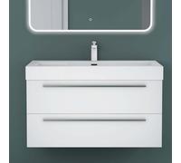 Mai & Mai Meuble de Salle de Bain Blanc Mat 100cm Meuble sous Vasque Quadratto Meuble Suspendu avec Vasque