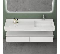 Mai & Mai Meuble de Salle de Bain Blanc Mat avec Lavabo Meuble sous Vasque 150x48x25cm Meuble Suspendu avec 2 Tiroirs